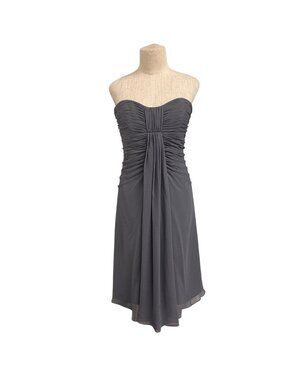 Strapless Gray Chiffon Cocktail Dress With Ruched Detailing Vineyard Collection